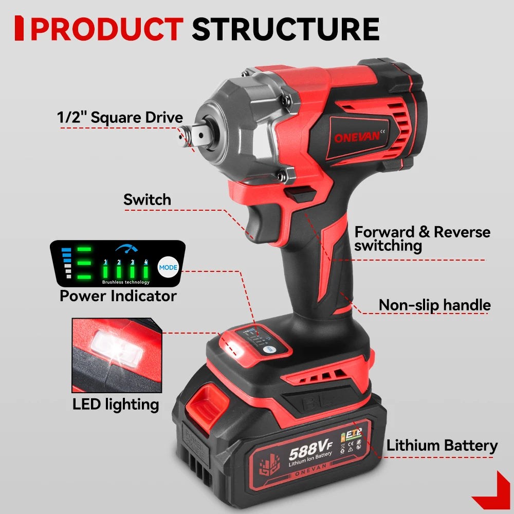 1200N·M Brushless Electric Impact Wrench DTW500 with 4‑Gear Control