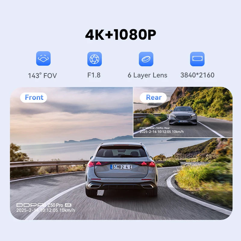 4K Dual-Channel Dash Cam with GPS, ADAS and Wi-Fi 6