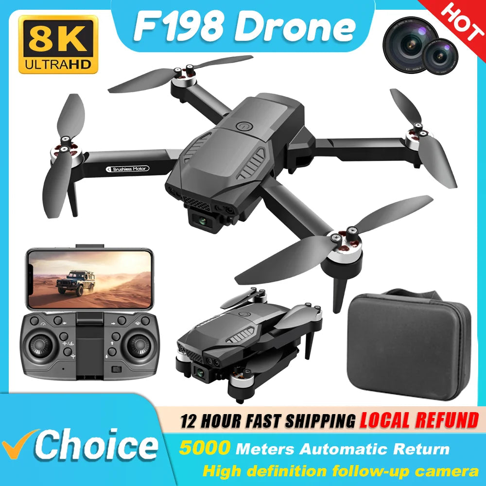 New F198 Drone Professional Dual Camera With 1080P WIFI FPV HD Aerial Photography Wide Angle Brushless RC Foldable Quadcopter 