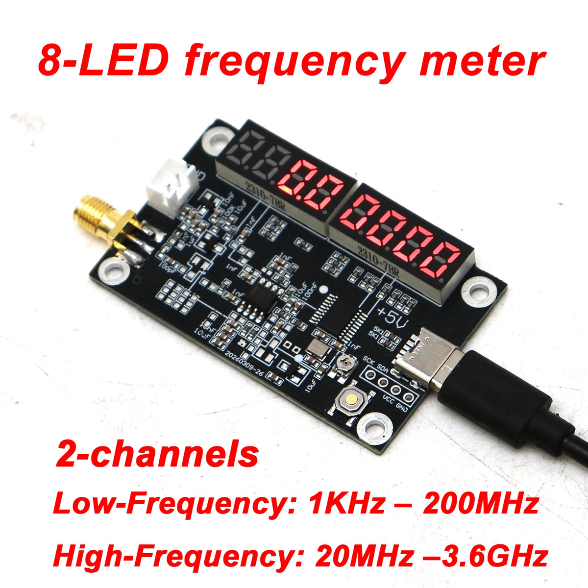 Medidor digital de frecuencia LED de 1KHZ-200Mhz-3.6Ghz, medición de frecuencias altas y bajas, contador de frecuencia de señales RF SMA, probador y cymómetro