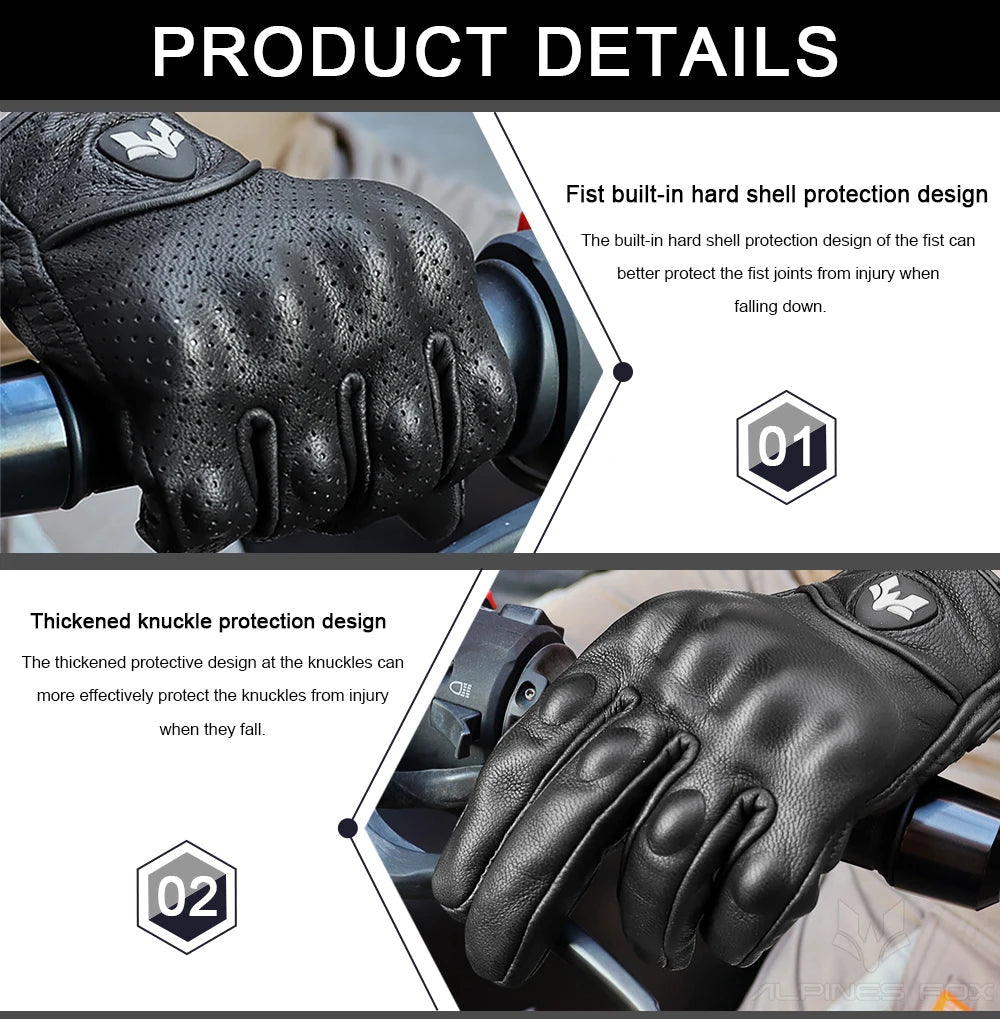 2023 Summer New Vintage Leather Motorcycle Gloves Men Black Wear-resistant Guantes Touchscreen Anti-slip Retro Motobiker Luvas 