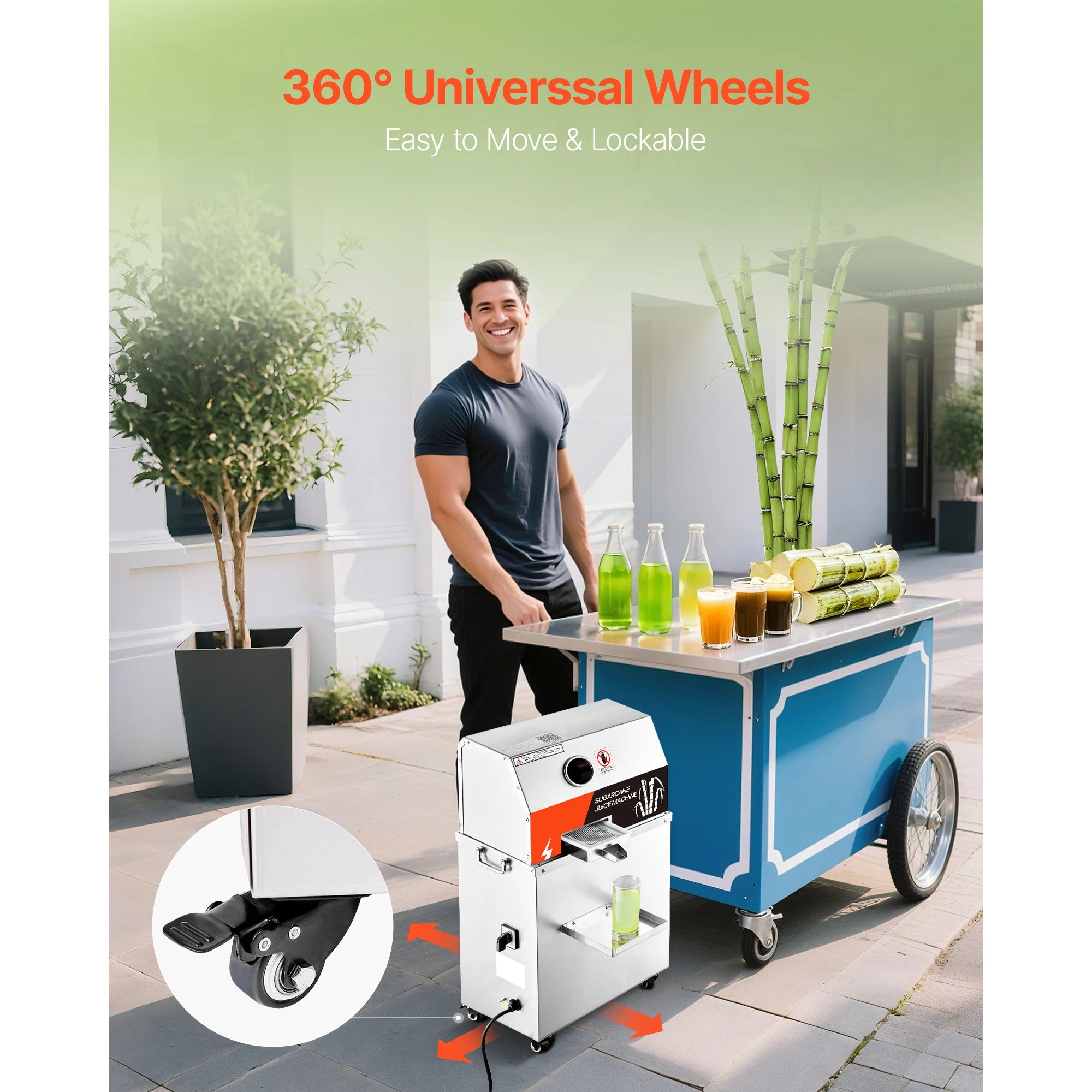 Commercial Sugar Cane Juicer 800W High Output 3-Roller Machine