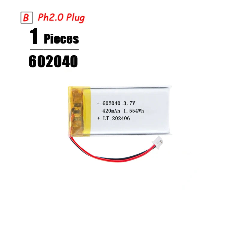 3.7V Lipo Battery Ph2.0 Plug Rechargeable Lithium Battery 3.7V For PS4 Humidifiers GPS Navigation  Bluetooth Speaker MP3 MP4 