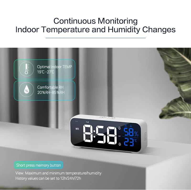 Digital Alarm Clock with Temperature, Dual Alarms & LED Display
