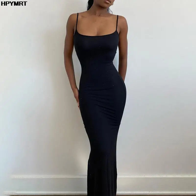 Satin Slip Sleeveless Backless Slim Sexy Maxi Dress 2022 Spring Women Party Y2K Concise Bodycon Elegant Dresses Female Clothing 
