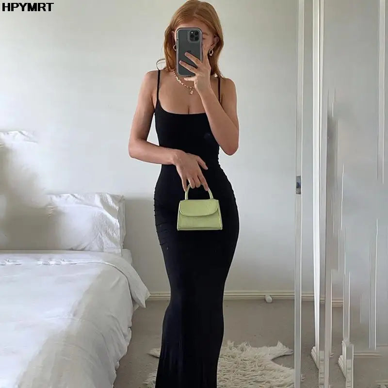 Satin Slip Sleeveless Backless Slim Sexy Maxi Dress 2022 Spring Women Party Y2K Concise Bodycon Elegant Dresses Female Clothing 