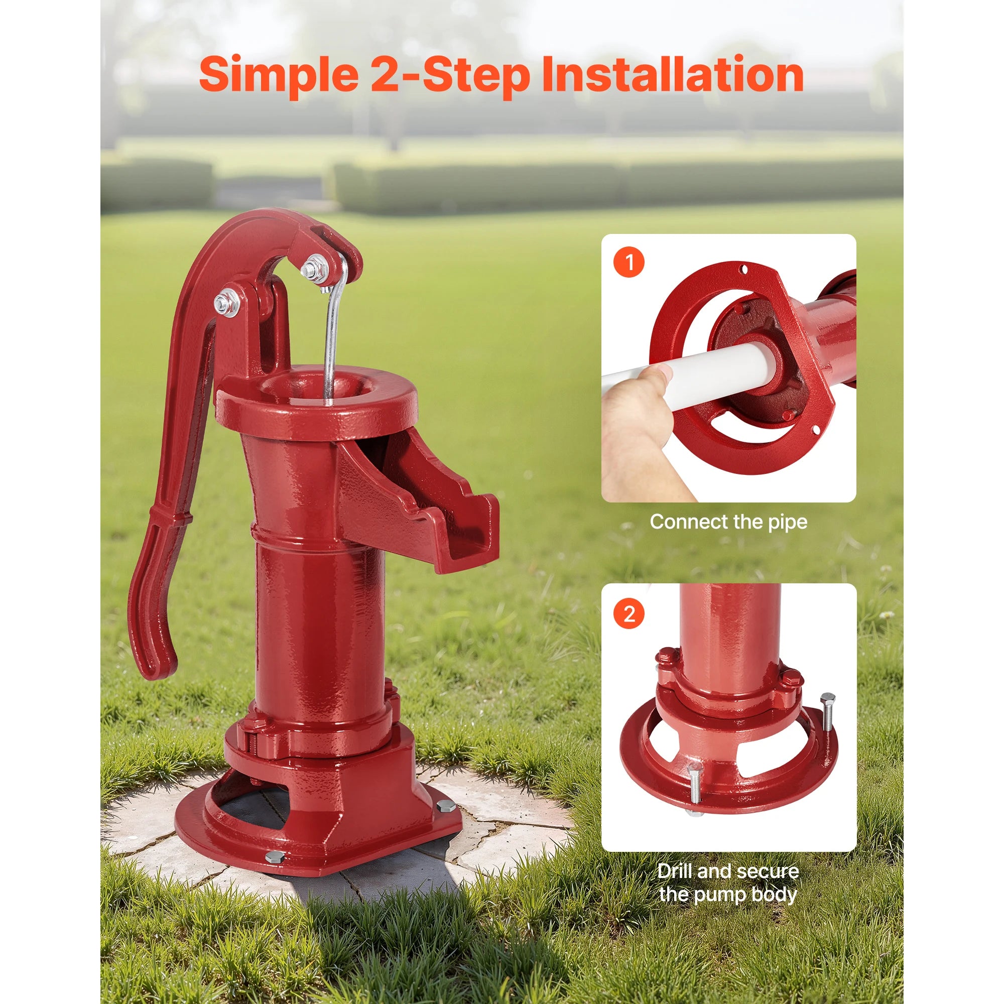SucceBuy Handpump för kanna 25 ft maximal lyfthöjd gjutjärn NPT 1-1/4 in anslutning för trädgårdsdamm gård röd/svart/gul/grön