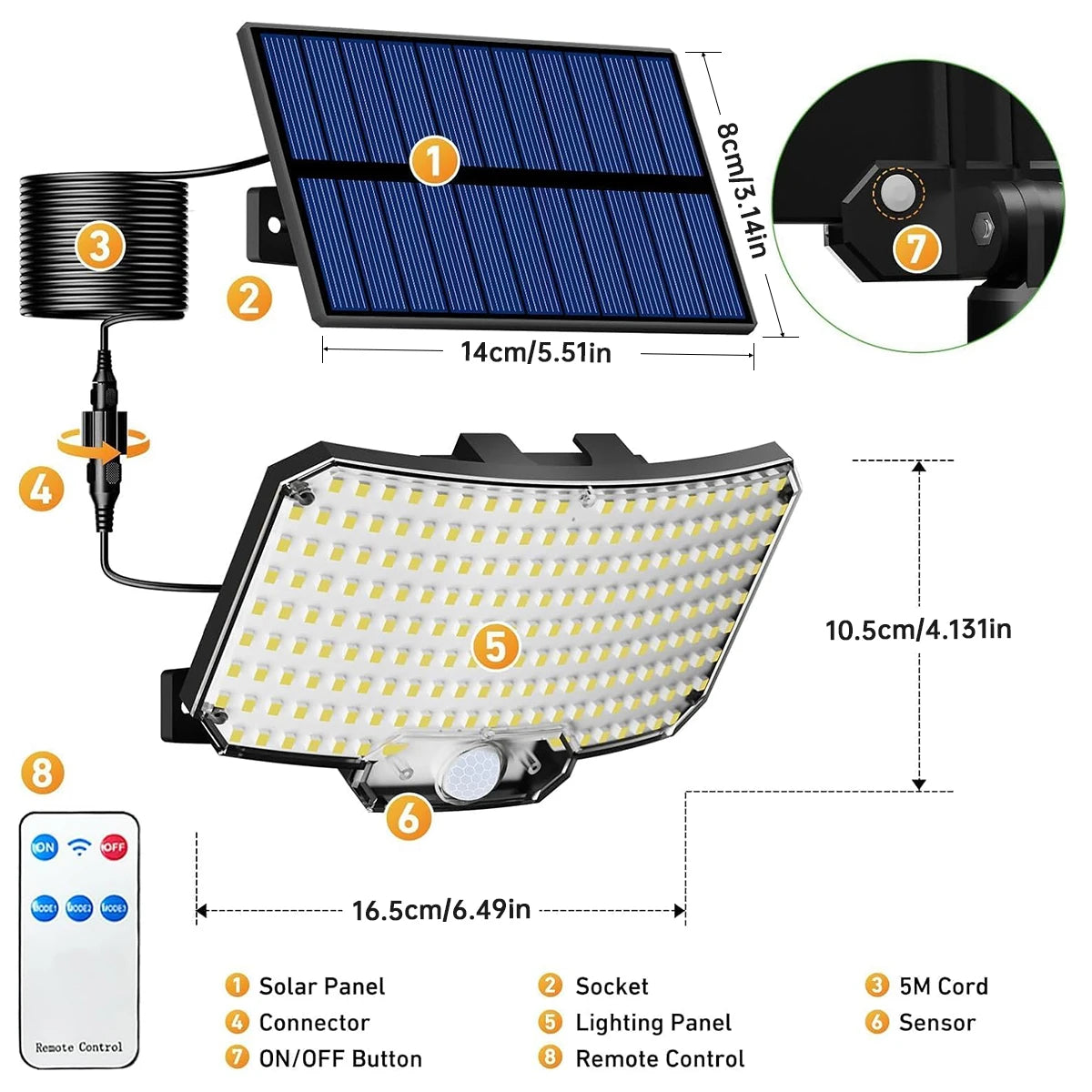 Narzędziowy reflektor solarno-ruchowy z 234 diod LED i pilotem