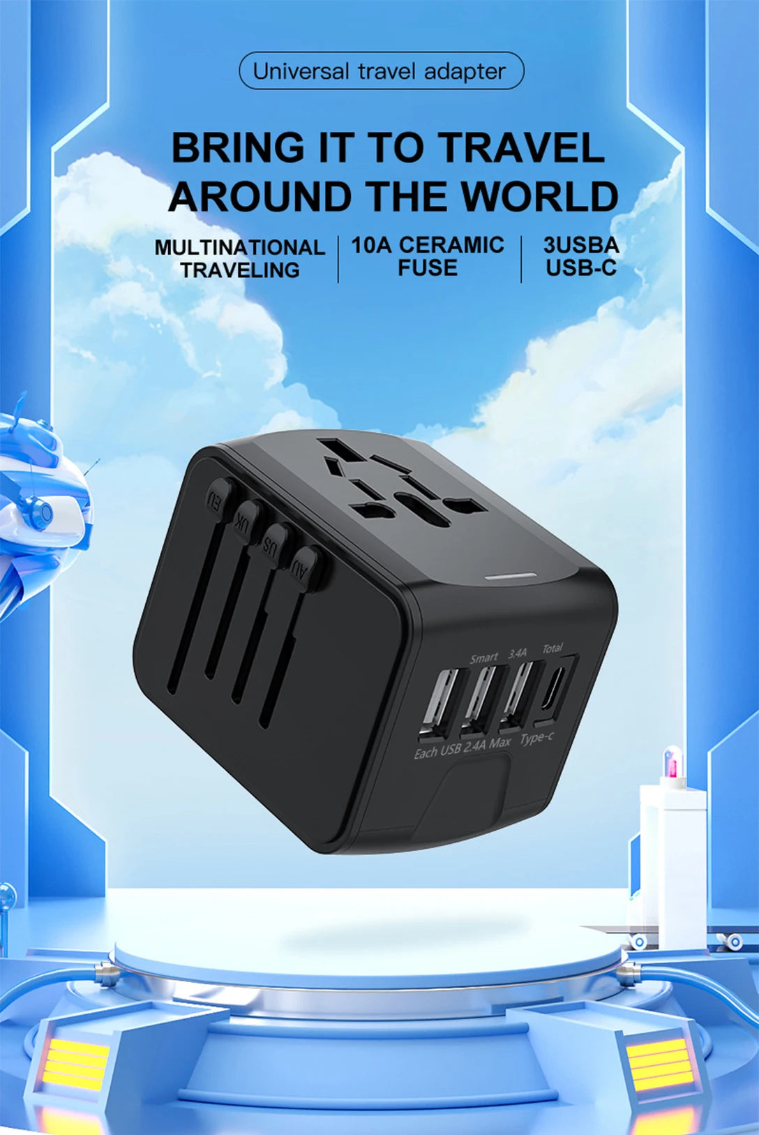 Universal Travel Adapter with USB Charging Ports