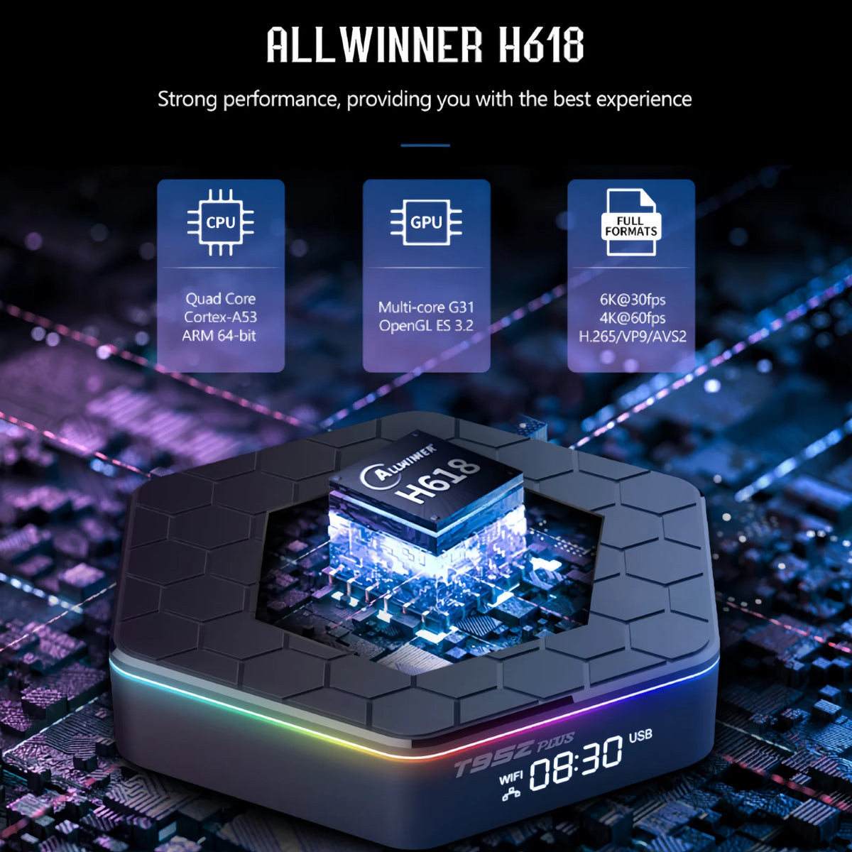 4K Android 12 TV Box WiFi 6 & Dual Band Connectivity Quad-Core Media Player RGB Multi-Screen Smart Home
