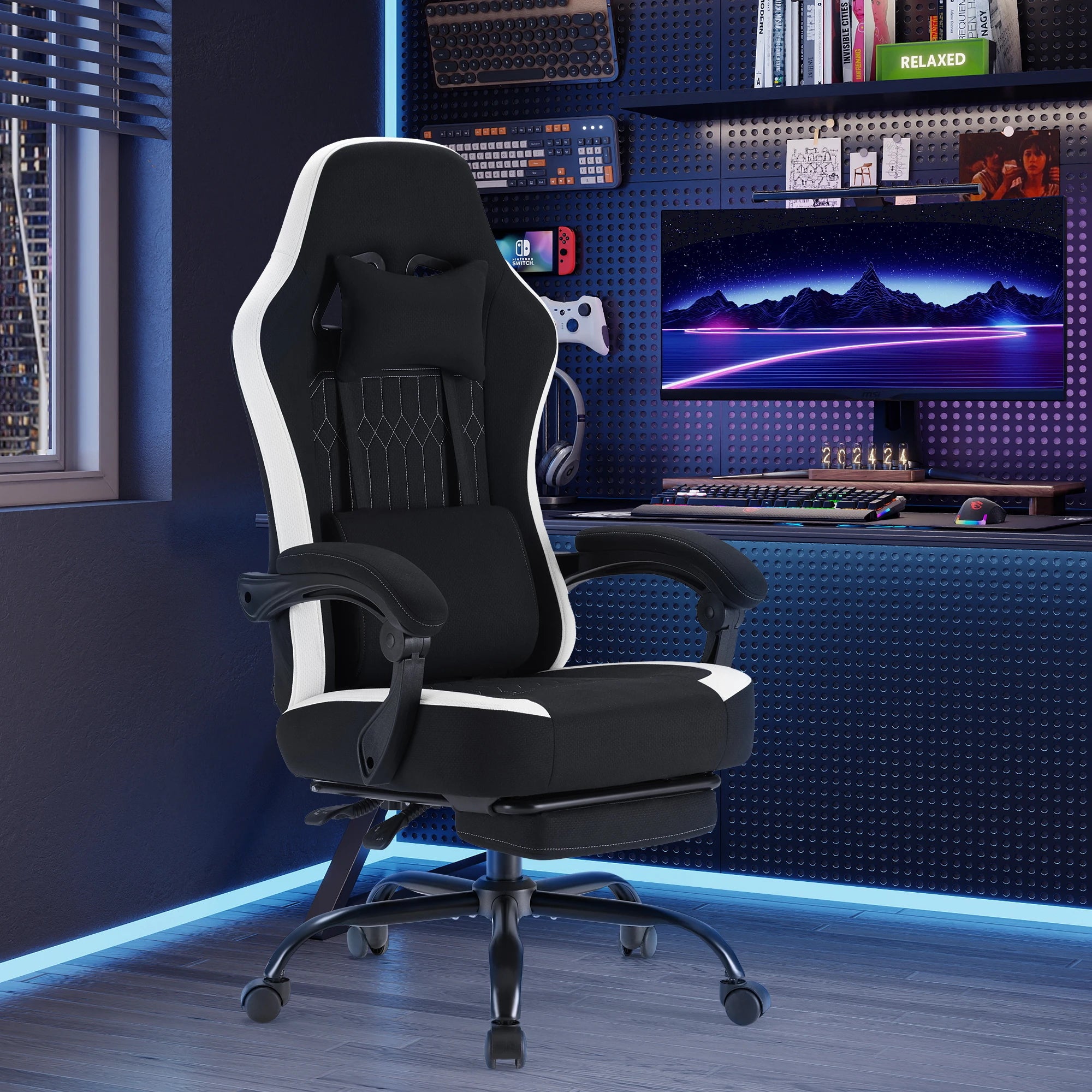 Ergonomická herní židle s bederní oporou, polohováním a opěrkou nohou