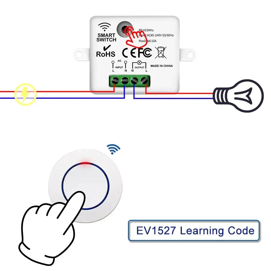 Interrupteur d'éclairage sans fil à télécommande RF 433 MHz