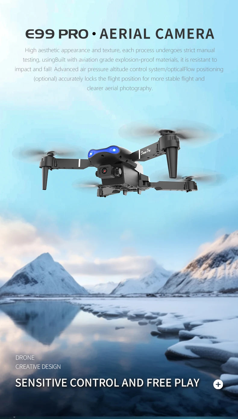 Drone E99 Pro avec caméra HD, contrôle via application et portée de 50 m