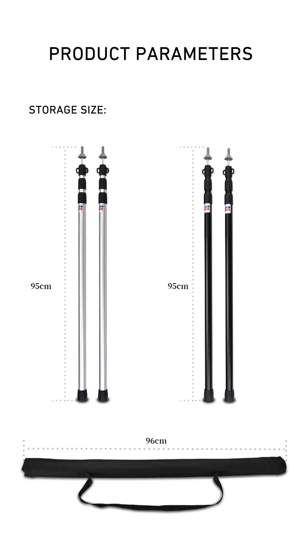 Adjustable Aluminum Camping Tarp Poles Set, 2 Pieces