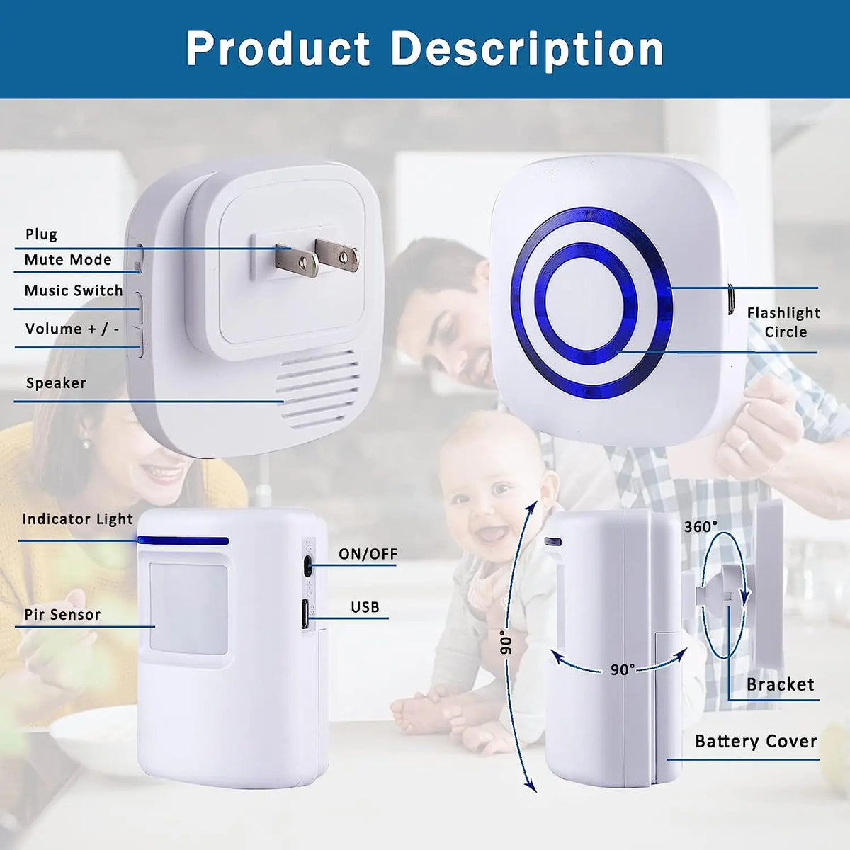 Wireless Motion Entry Chime with Plug-In Receiver
