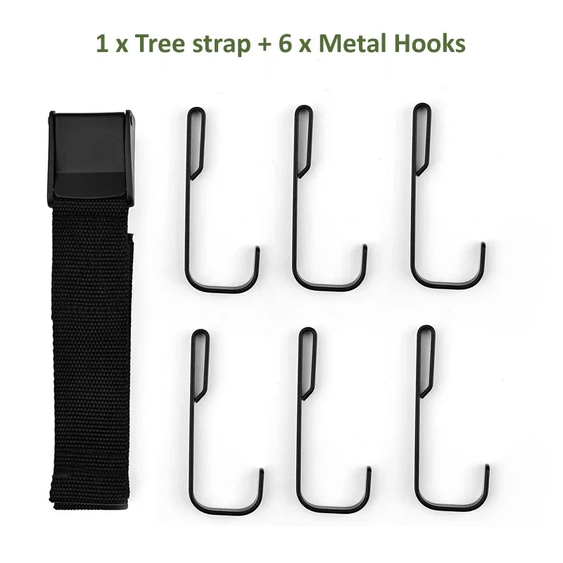 2 m Tree Strap Gear Hanger with Metal Hooks