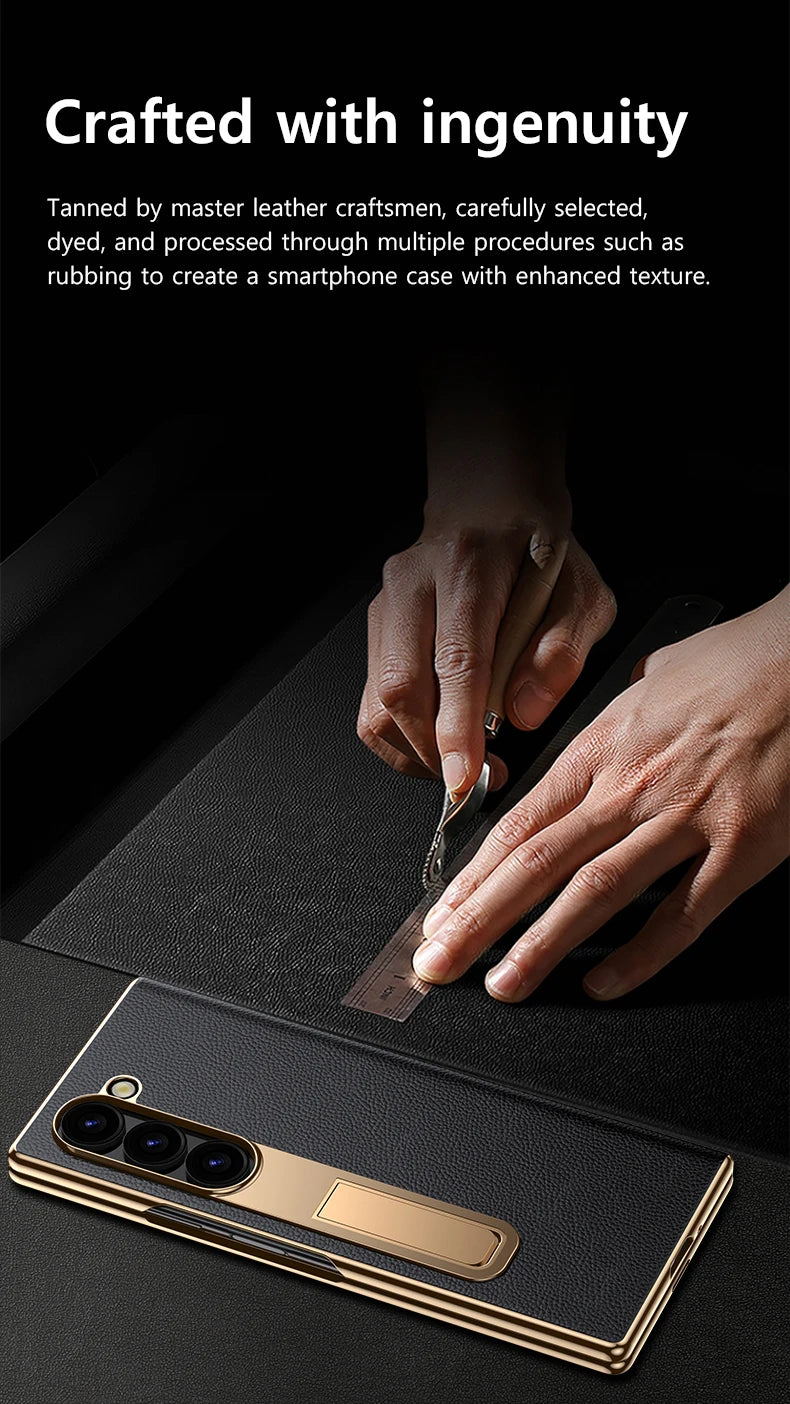 Äkta läderfodral med magnetisk gångjärnsställning för Samsung Galaxy Z Fold