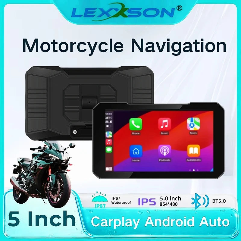 5 Inch Motorcycle Portable GPS Navigation Display with Wireless CarPlay and Android Auto