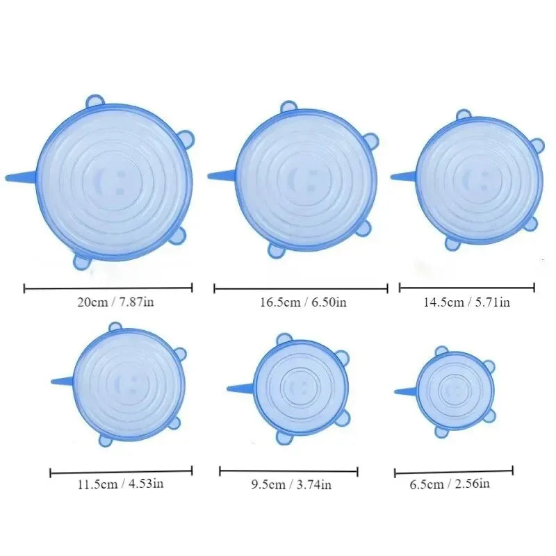 6pcs Reusable Silicone Stretch Lids For Food Bowls - Multifunctional Fruit And Vegetable Fresh-Keeping Cover 