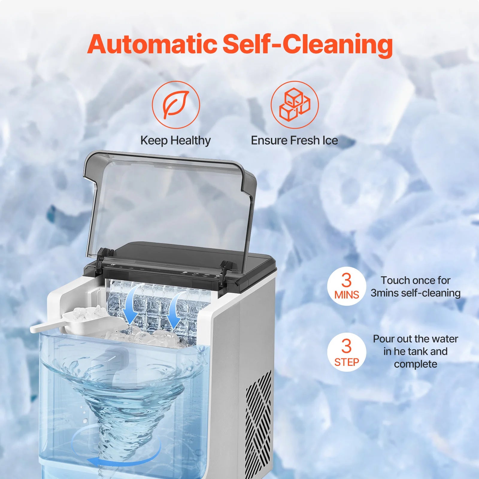 Countertop Ice Maker 50lbs/Day with Self-Cleaning & 2 Sizes