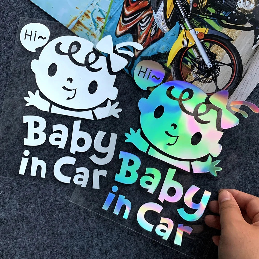 Baby in Car Baby on Board Motorcycle Car Styling moto bike Reflective Sticker Decal Waterproof 18cm Height