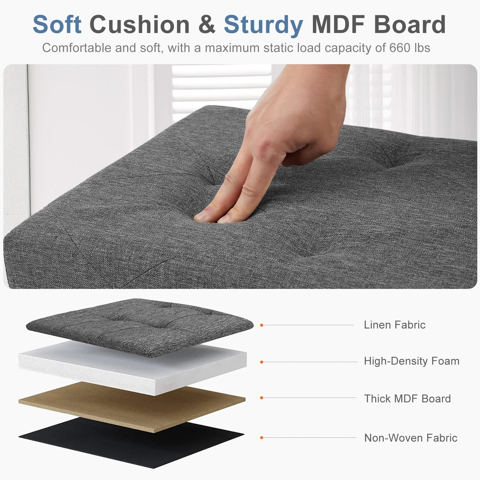 Folding Storage Ottoman Bench with Hidden Toy Box & Cushion Seat