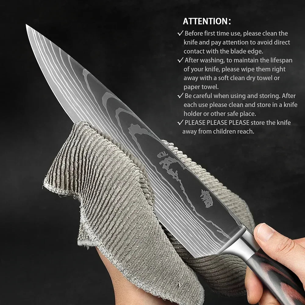 Professional Damascus Kitchen Knives Japanese Santoku Cleaver Slicing Knife Stainless Steel Boning Knife Butcher Cleaver Knife 