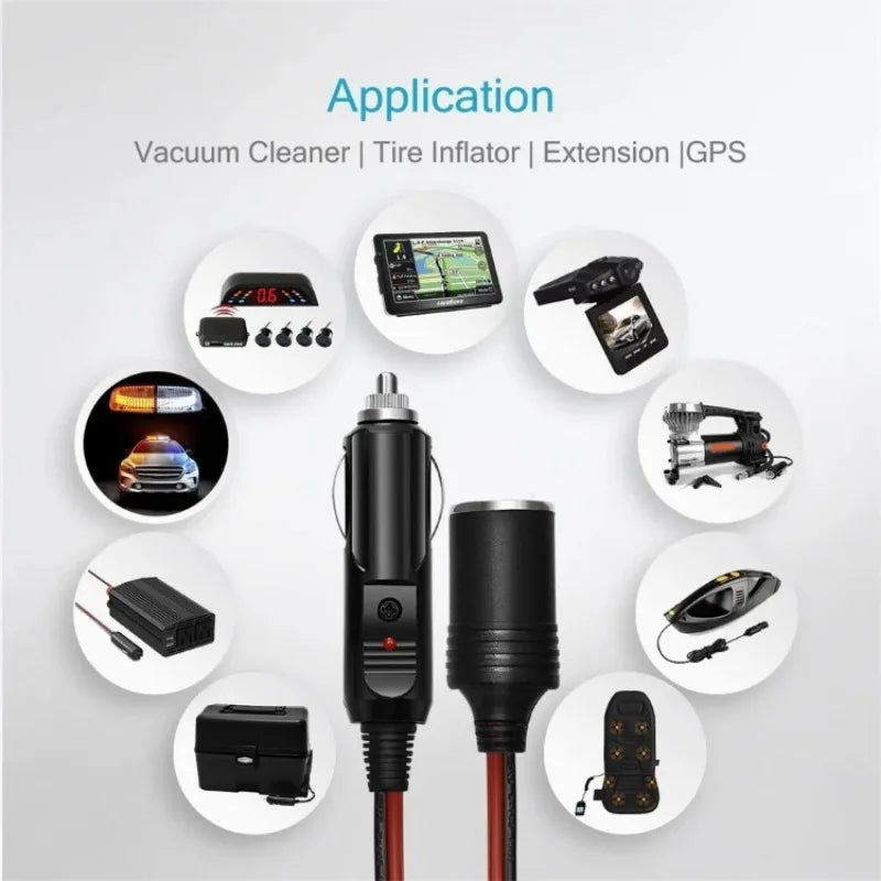 2M/5M Car Cigar Lighter Plug 12V Extension Cable Adapter Socket Charger Lead With Indicator Light