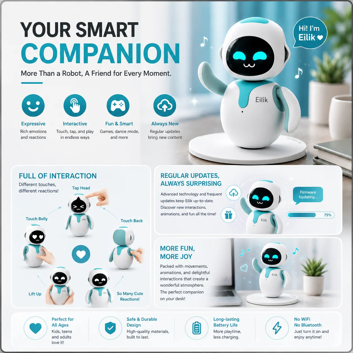 Eilik Interactive AI Voice robots Emotional robots Desktop Companion for Couples Touch gift