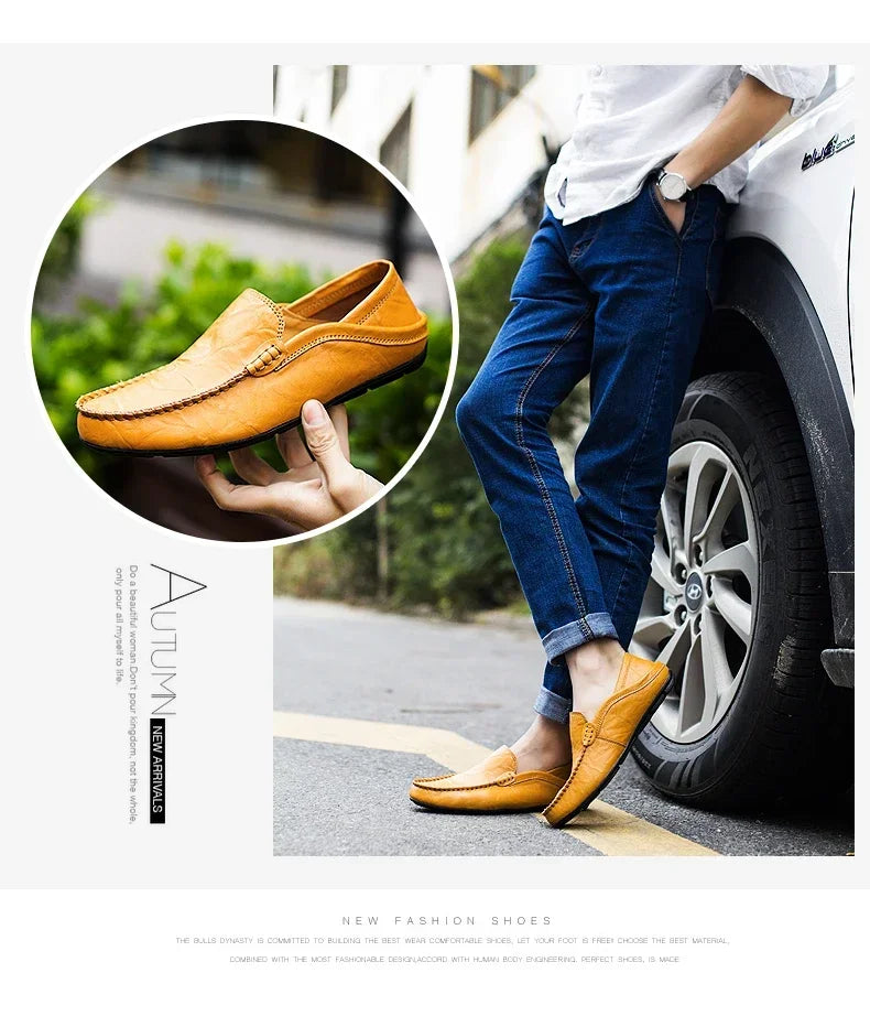 Men's Leather Slip-On Loafers Plus Size 37-47