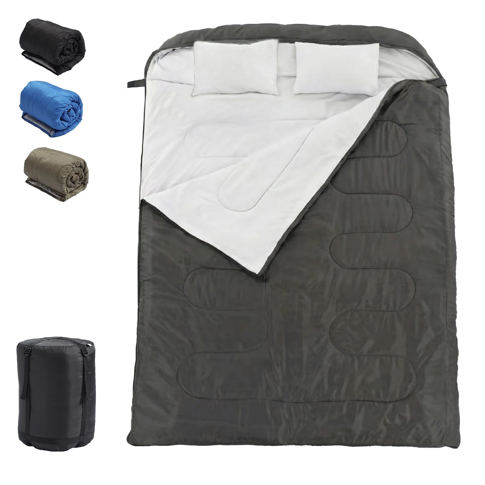 Double Sleeping Bag for 2 Adults with Pillows, 3 Season Camping