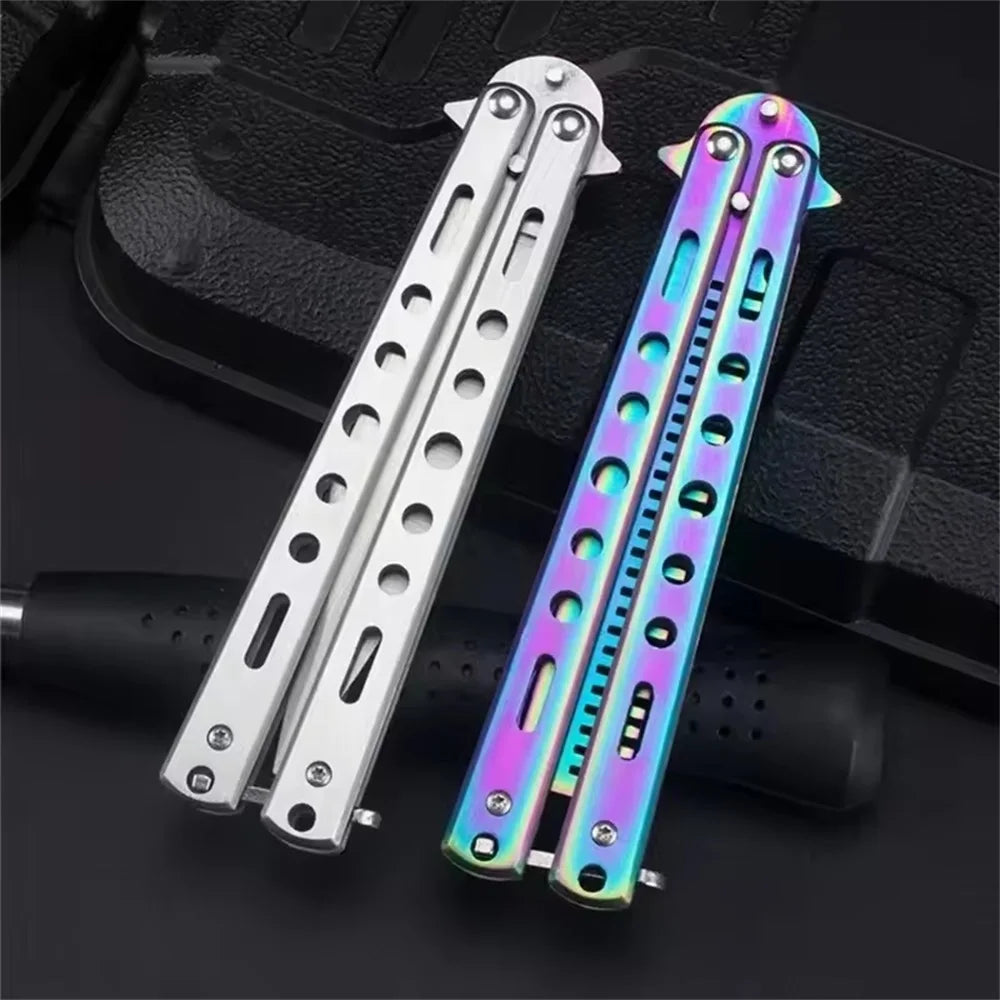 Foldable Comb Stainless Steel Practice Training Butterfly Knife Comb Beard Moustache Brushe Salon Hairdressing Styling Tool 
