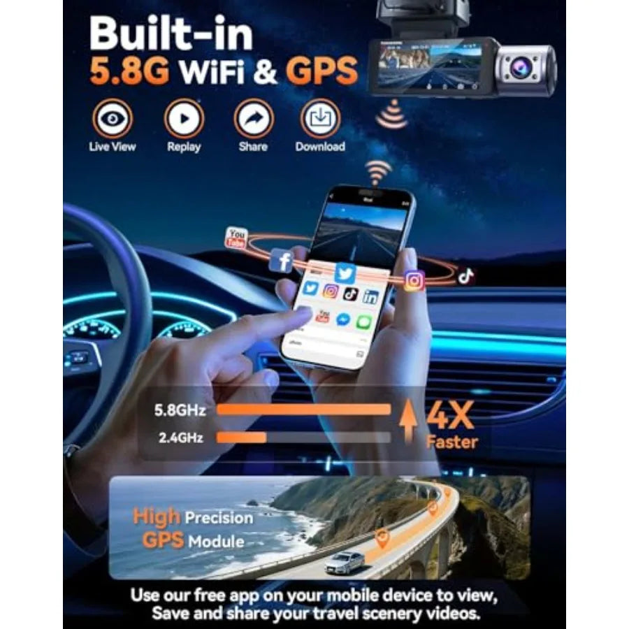 4K Front and Rear Dash Cam with Night Vision and Collision Sensor