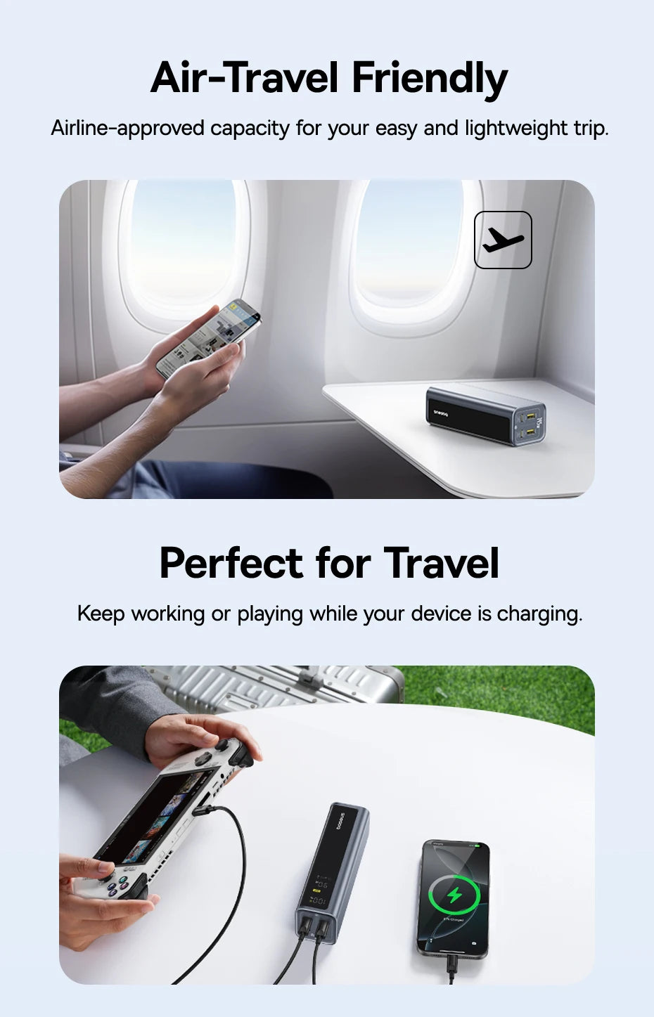 Baseus Power Bank 145W 20800mAh con doppia USB A, USB C PD 100W, ricarica rapida, display digitale, power bank portatile per laptop, telefono e Steam