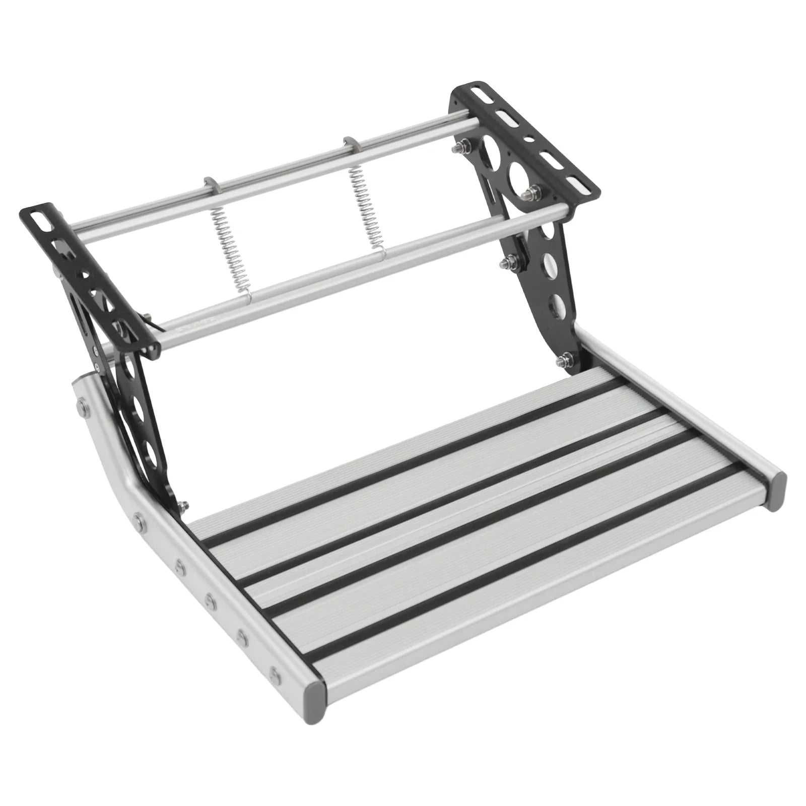 Folding RV Step Silver Aluminum Alloy 44cm RV Camper Step with 12V LED Light Manual RV Step 150kg Load Bearing Capacity