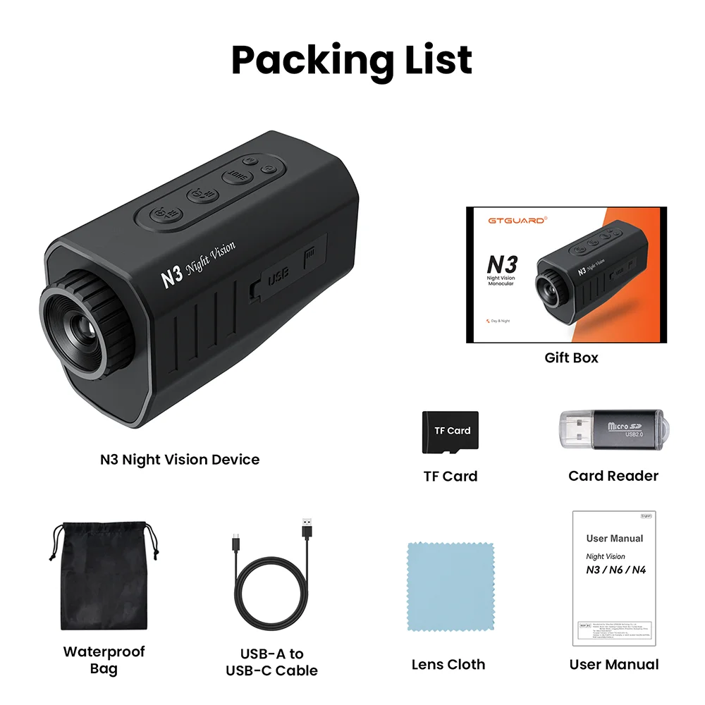 GTGUARD N3 Night Vision Monocular with 4K-Style HD Recording