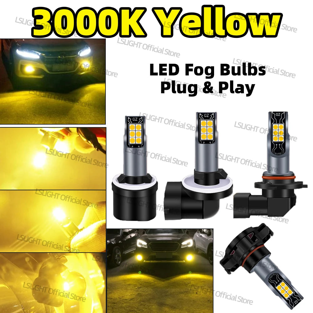 2x H8 H11 LED 9006 9005 9145 H1 H3 PSX24W 5202 880 881 ampoules antibrouillard 3000K jaune, éclairage DRL, lampe frontale 12V