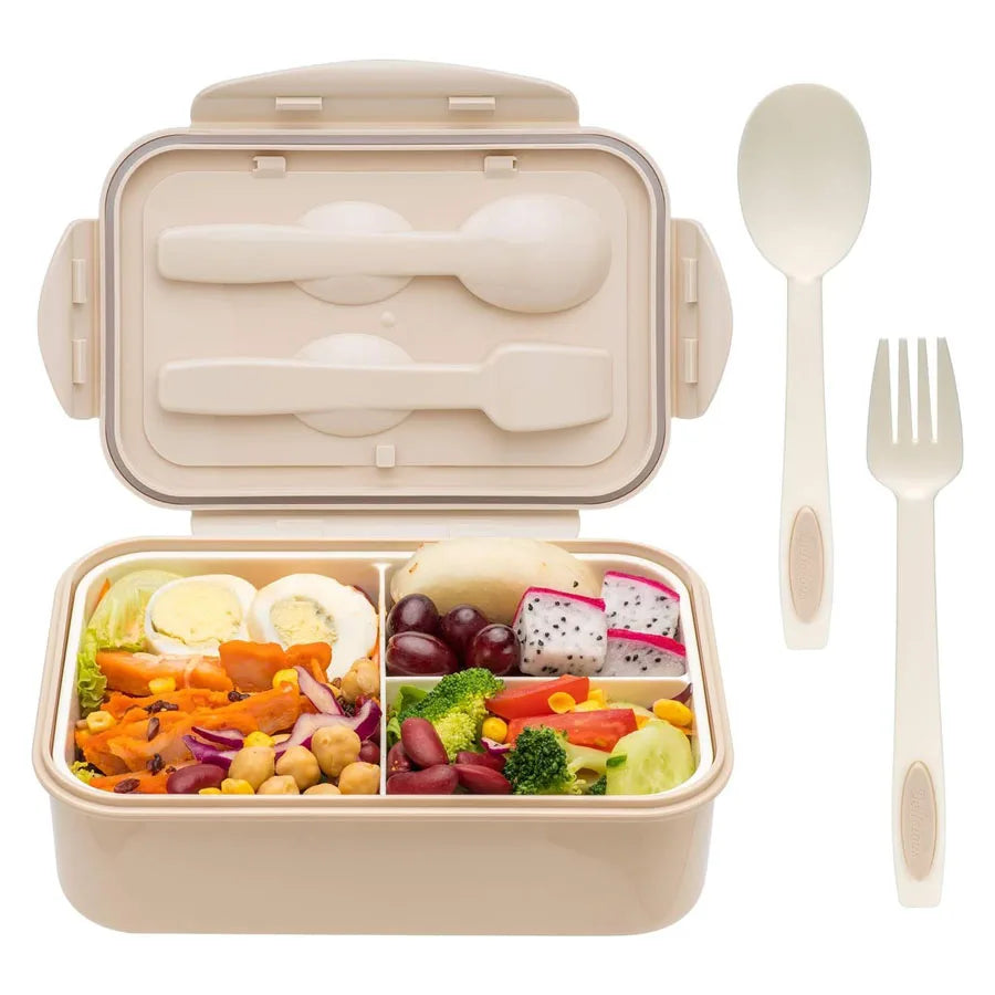 Three-Compartment Lunch Box with Spoon and Fork