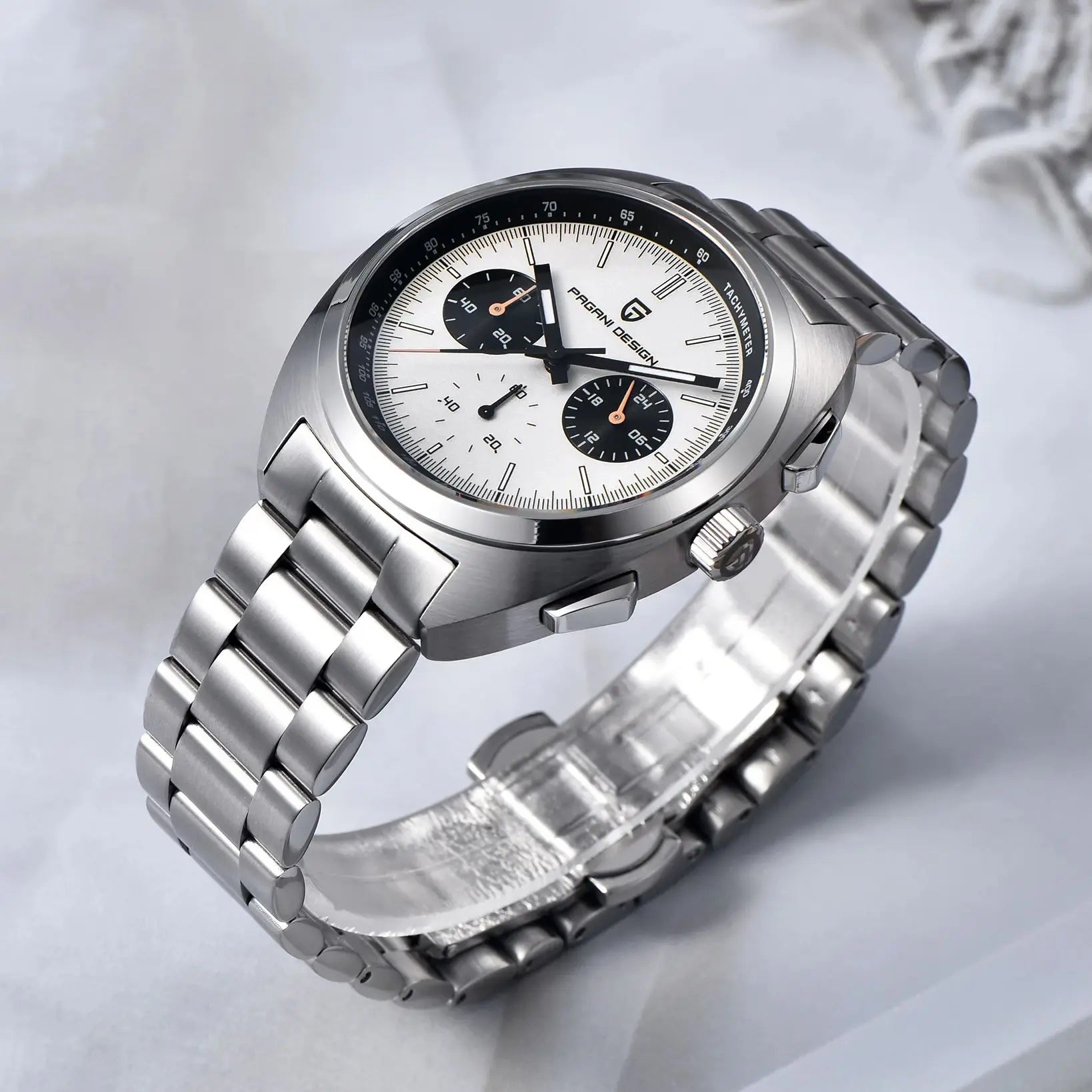 Pagani Design Panda Dial Chronograph Watch Sapphire Steel 10Bar