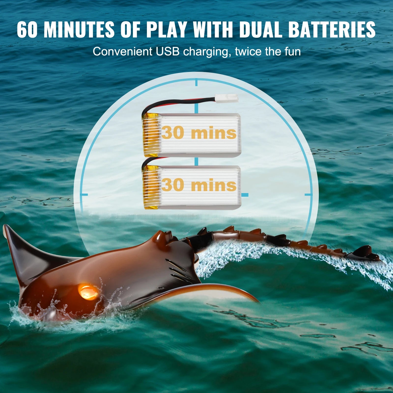Jouet aquatique télécommandé RC Manta Ray avec double hélice
