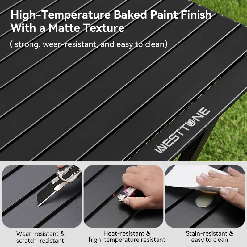 Aluminum Folding Camping Table for 6, Roll-Up Outdoor Use