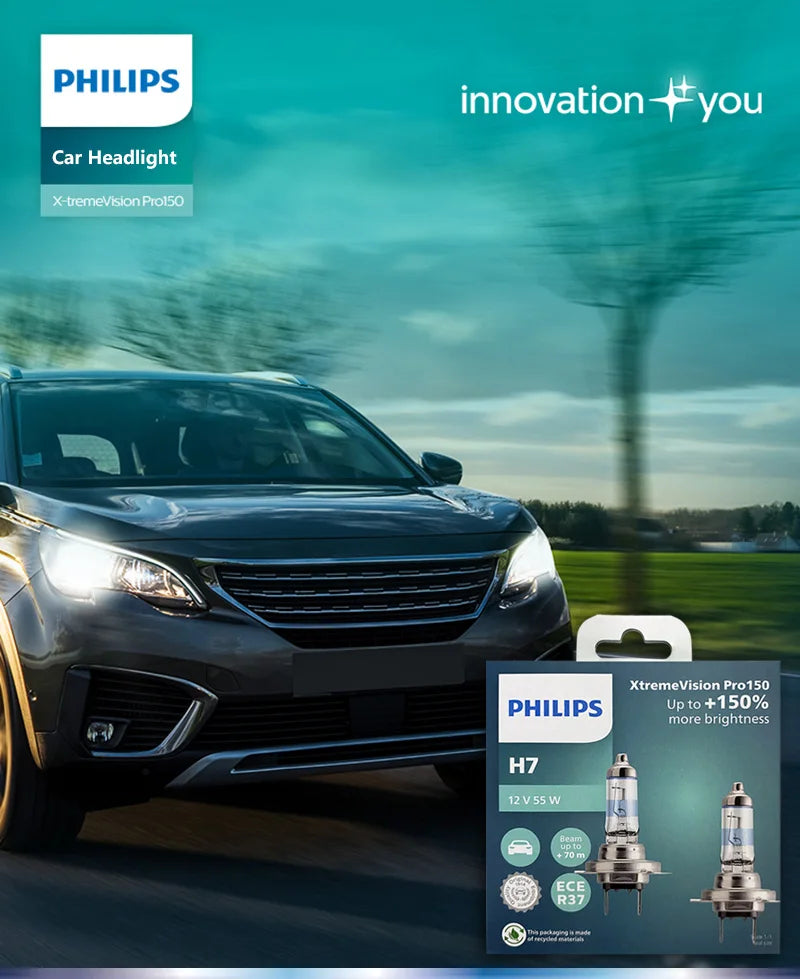 Philips X-tremeVision Pro150 H7 auto halogenska svjetla 12V 55W PX26d +150% svjetlija bijela original ECE lampe više svjetla 12972XVP