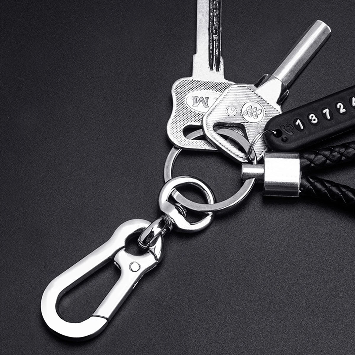 Trendy DIY Mobile Phone Number Plate Pendant Keychain for Men Punk Simple Woven Leather Rope Anti-lost Car Key Chain Accessories 