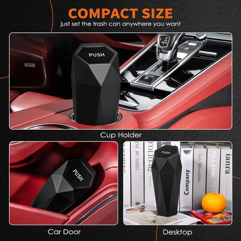 Car Trash Can (with Lid) Portable Car Dustbin Auto Trash Bags Mini Garbage Bin Leakproof Vehicle Garbage Can Car Accessories