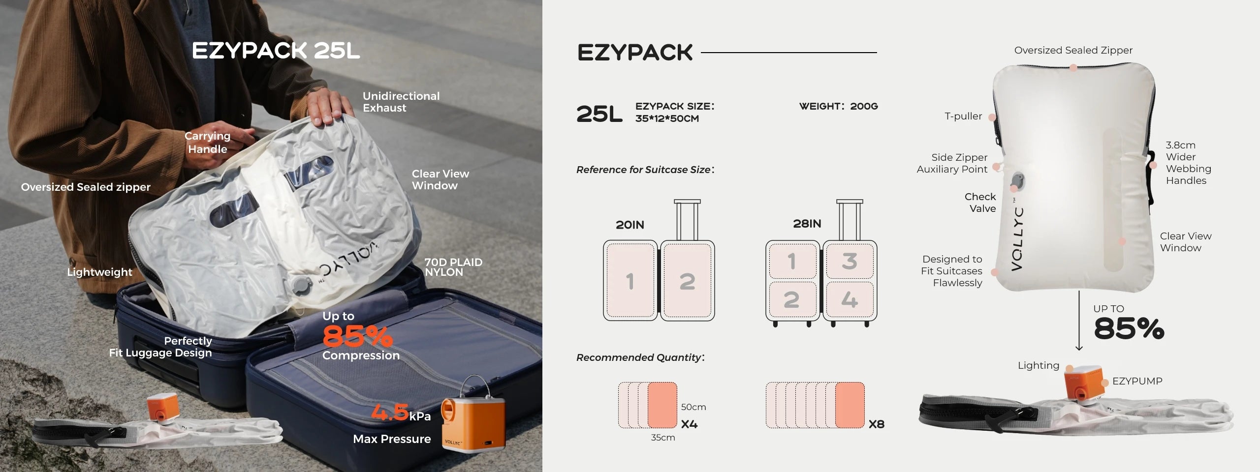 Vacuum Compression Travel Bag 25L – Reusable Packing Storage with 85% Space Saving