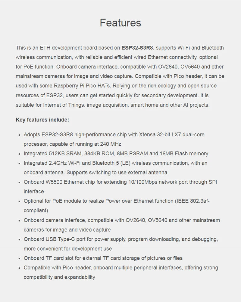 ESP32-S3 Ethernet-ontwikkelbord opties