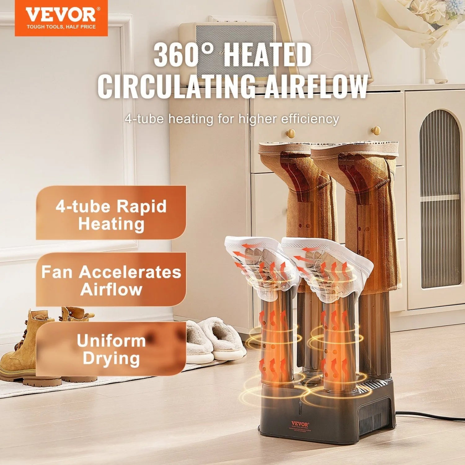 VEVOR Boot Dryer for 2 Pairs with 360° Airflow & Temperature Control