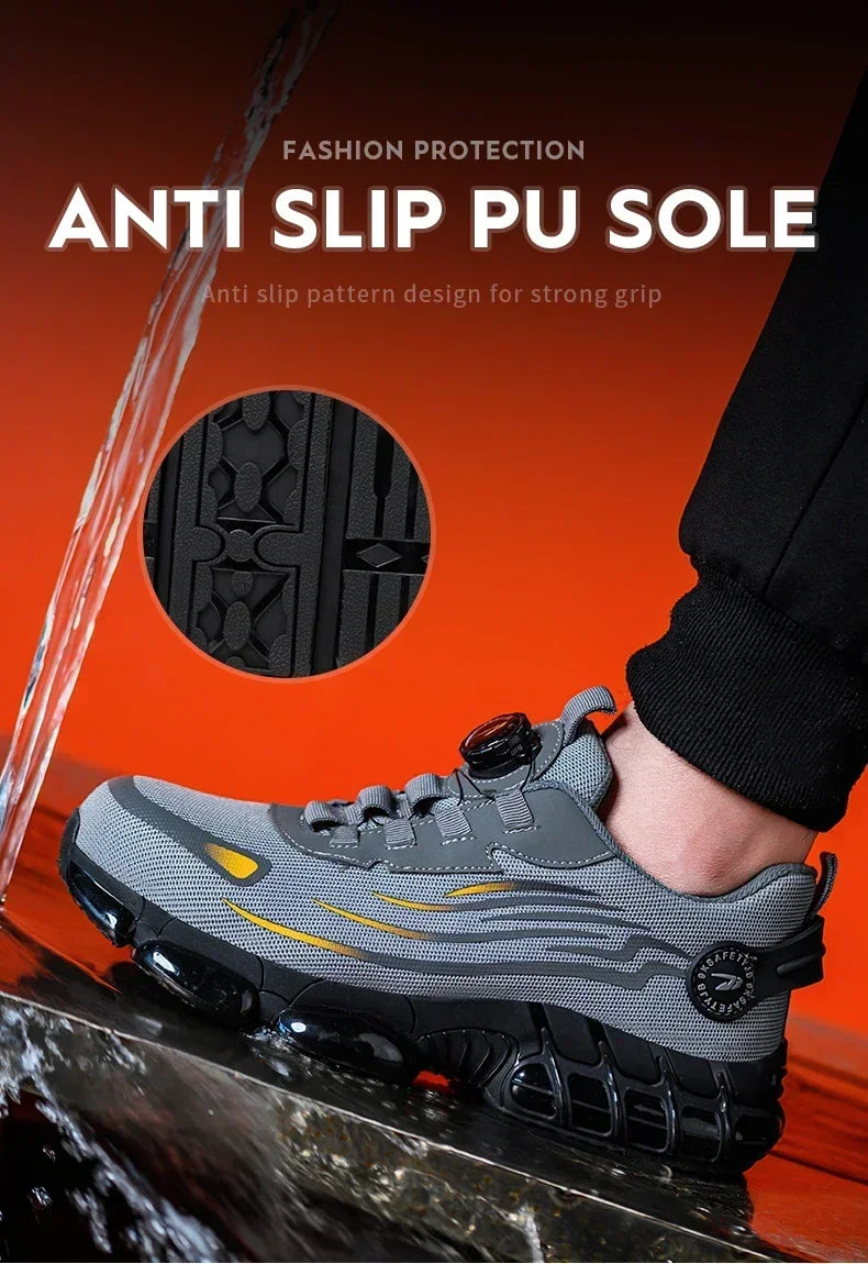 Rotating Button New Safety Shoes Men Anti-smash Anti-puncture Work Shoes Fashion Men Sport Shoes Security Protective Boots Men 