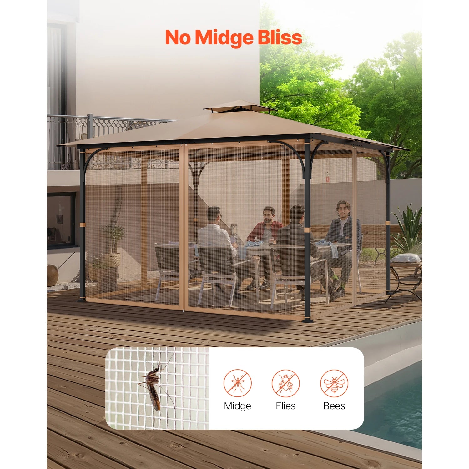 SucceBuy Plasă/Net gazebou înlocuire potrivit pentru majoritatea 10 x 12 x 7 ft Gazebo: perdea/tapiserie 4 panouri siderale plasă cort plasă ecran (Numai plasă)
