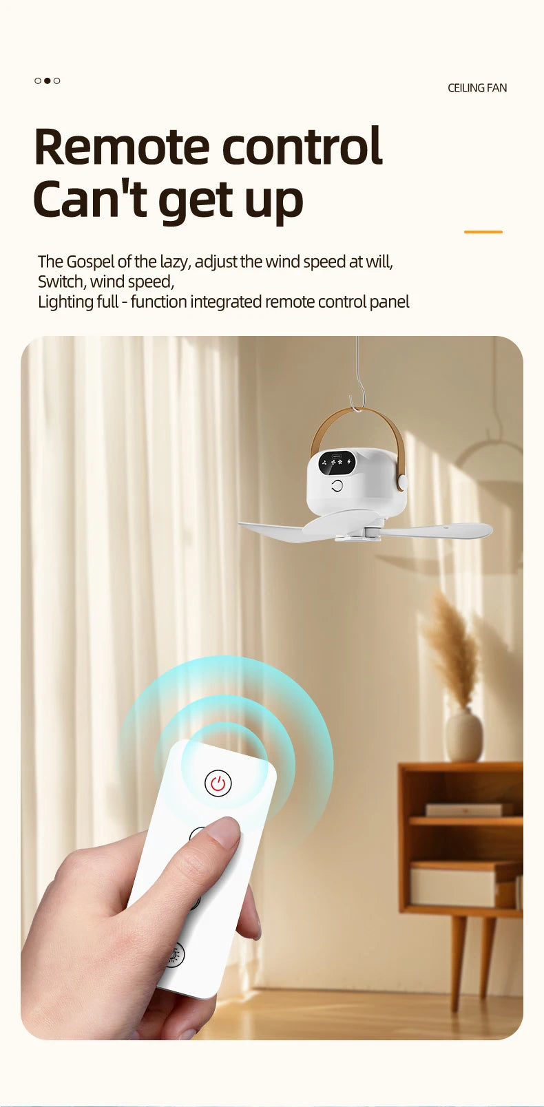 Rechargeable Ceiling Camping Fan with Remote Light for Small Spaces